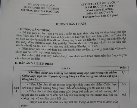 TPHCM: Công bố đáp án các môn thi lớp 10 - 1 Môn Toán: