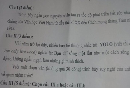 Xôn xao với đề văn nghị luận về “YOLO” - 1 Xôn xao với đề văn nghị luận về “YOLO”
