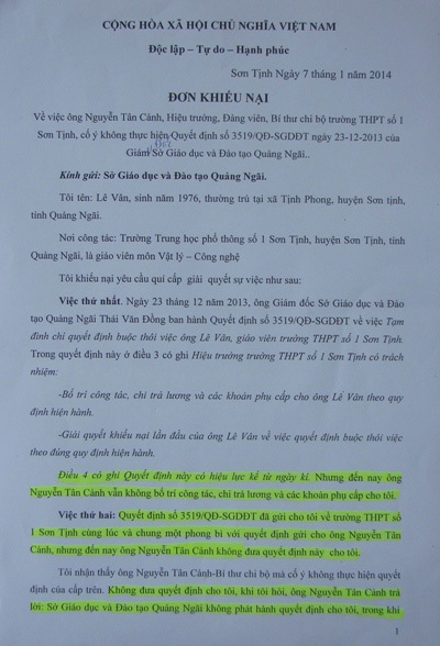 Sở GD-ĐT Quảng Ngãi đình chỉ quyết định hiệu trưởng “buộc thôi việc” giáo viên - 2 Sở GD-ĐT Quảng Ngãi đình chỉ quyết định hiệu trưởng “buộc thôi việc” giáo viên
