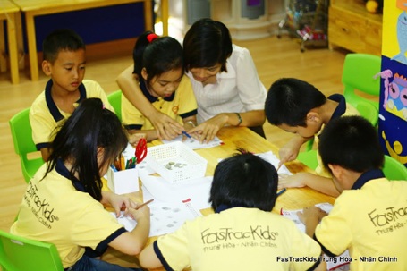 FasTracKids 299 Trung Kính kỷ niệm 4 năm ngày thành lập - 2 Học sinh tham gia thảo luận nhóm.