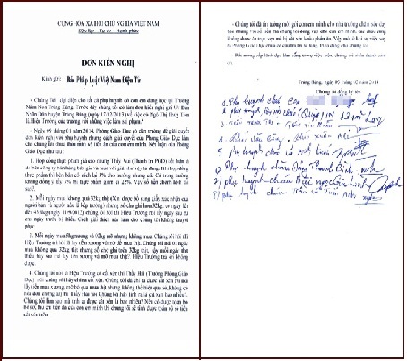 Đơn phản ánh của tập thể phụ huynh gửi đến báo chí. (Ảnh: Hải Thọ)