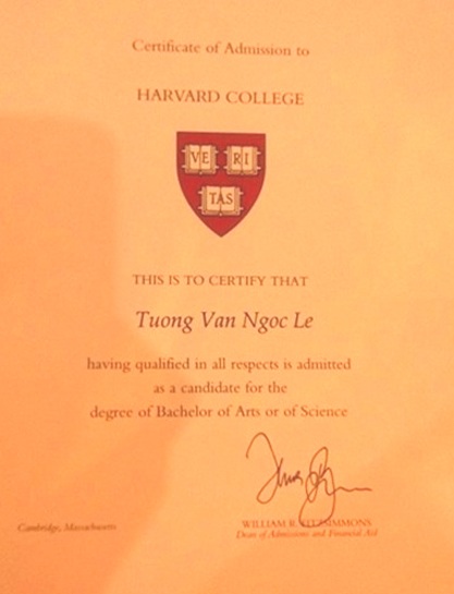 Giao lưu với Lê Ngọc Tường Vân - Sinh viên xuất sắc đạt học bổng toàn phần ĐH Harvard - 2 Chứng nhận từ trường Đại học Harvard của Lê Ngọc Tường Vân.