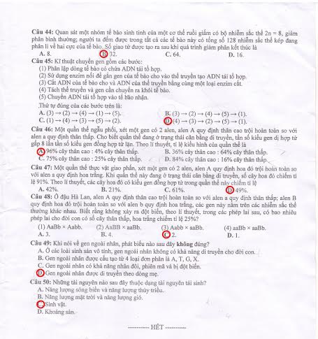Hướng dẫn giải đề thi Cao đẳng môn Sinh học năm 2014 - 6 PV