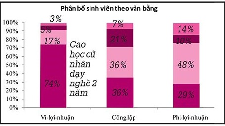 Phúc trình của Thượng viện Mỹ: ĐH vì-lợi-nhuận thất bại - 1 Phân bổ sinh viên theo văn bằng. Nguồn: New York Fed (2013). (Đồ họa: KP)
