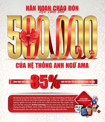 Tài trợ 35% học phí nhân dịp chào đón học viên thứ 500.000 của AMA - 1 Tặng ngay học bổng 35% học phí cho tất cả các khóa học đến hết ngày 31/10/2014