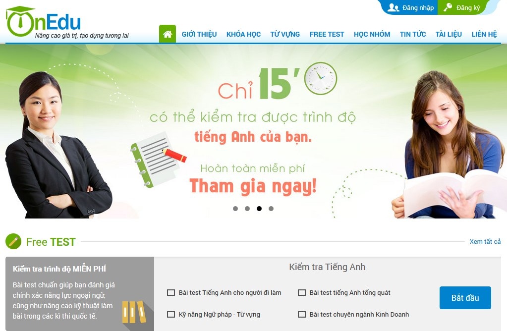 5 bí kíp học tiếng Anh miễn phí từ Internet - 2 OnEdu.vn cung cấp các bài kiểm tra miễn phí để người học nhanh chóng đánh giá trình độ của mình.