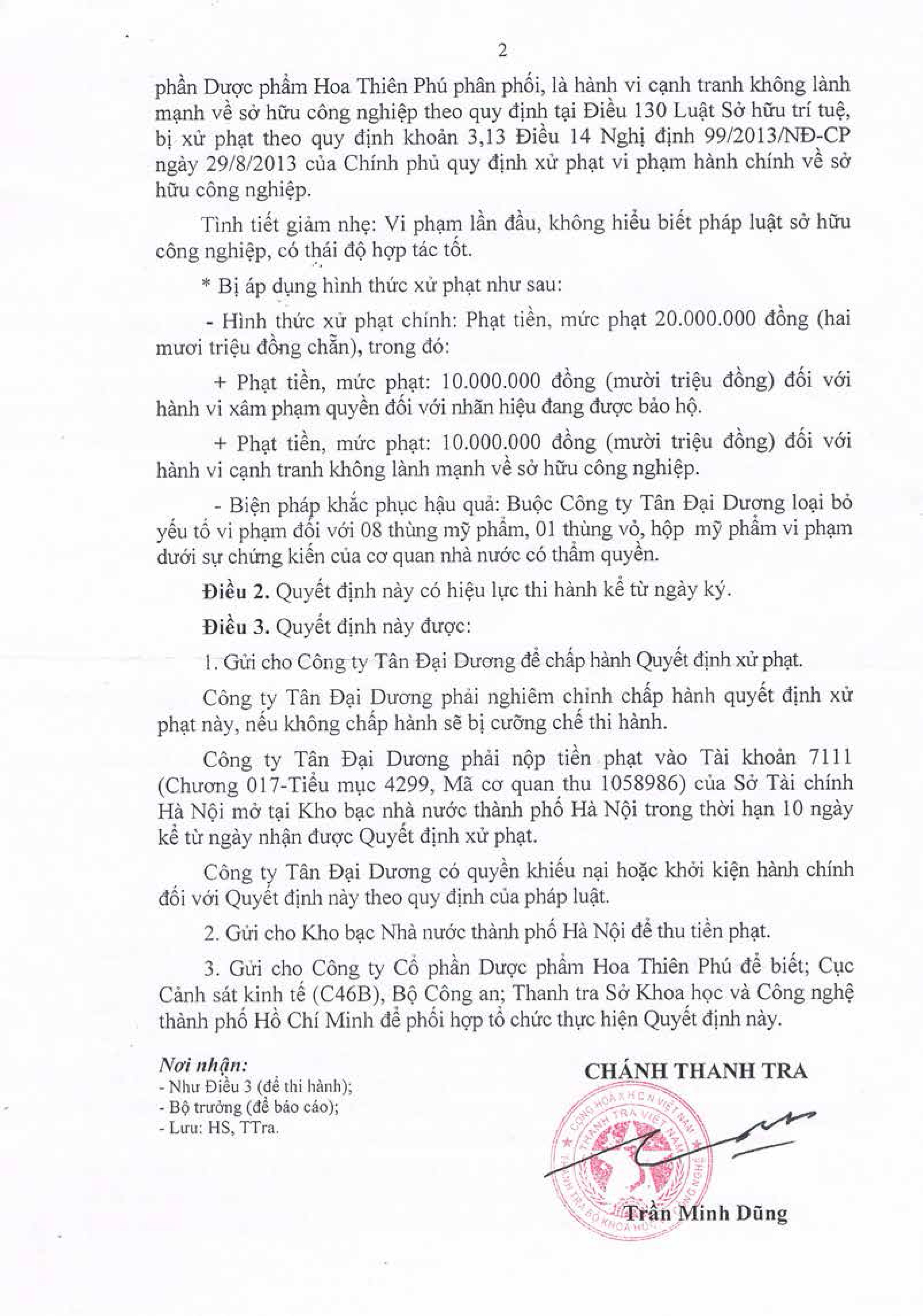 Giải oan cho Sắc Ngọc Khang chính hiệu - 2 Biên bản xử phạt công ty Tân Đại Dương của Bộ Khoa Học Và Công
Nghệ