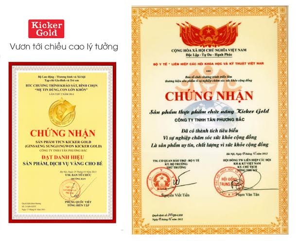 Bí quyết đến từ Hàn Quốc giúp mẹ Việt tăng chiều cao cho con - 3 Các chứng nhận của Kicker
Gold tại Việt Nam