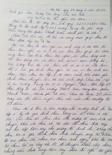 (Bức tâm thư gửi Chủ tịch nước của em Sơn)