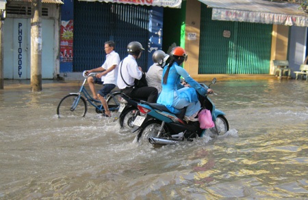 Hàng ngàn học sinh “vật vã” vượt nước triều cường - 13 Hàng ngàn học sinh “vật vã” vượt nước triều cường - 13