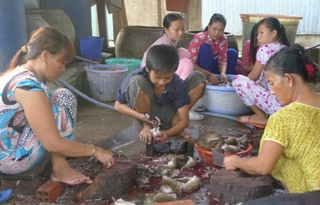 Dây chuyền giết mổ đa phần là chị em phụ nữ, trẻ em và cả người già tham gia