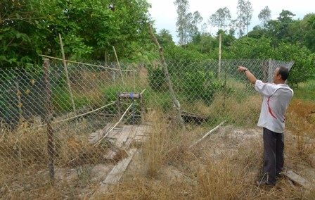 Kho báu 1.500kg vàng: “Bán” 100 triệu đồng không ai “mua” - 2 Hiện khu vực tìm kho báu được gia đình ông Bé dùng lưới B40 bao quanh thế này