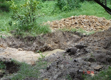 Vỡ mộng những “kho báu vàng tấn” - 1 Những hố đất được cho là có vàng ở khu vườn ông Nguyễn Văn Đến xã Thạnh Phú, huyện Cầu Kè, Trà Vinh