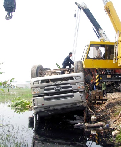 Hà Nội: Tàu hỏa đâm văng xe ben xuống ruộng - 1 Hà Nội: Tàu hỏa đâm văng xe ben xuống ruộng - 1