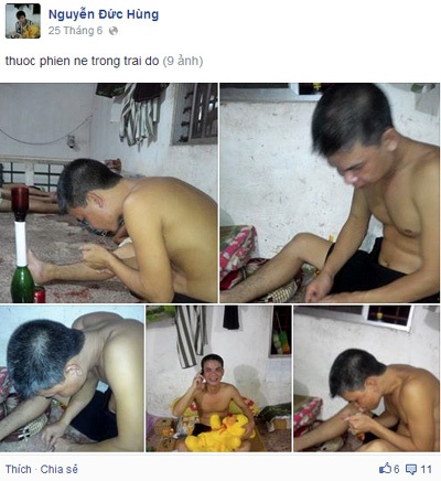 Phạm nhân vô tư “lướt” facebook trong… tù? - 9 Hình ảnh được chủ nhân trang facebook này chia sẻ là đang sử dụng thuốc phiện trong trại giam.