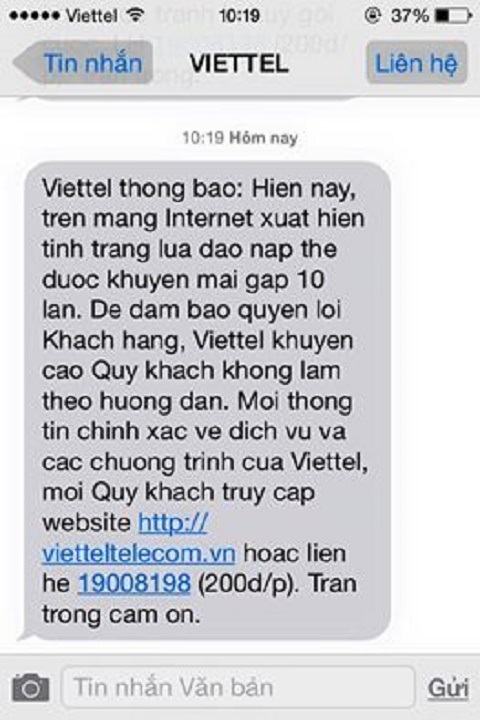 “Ông chú Viettel” cảnh báo trò lừa đảo khuyến mãi 10 lần - 1 Thông báo của Viettel gửi đến thuê bao di động của khách hàng trong ngày 31/12