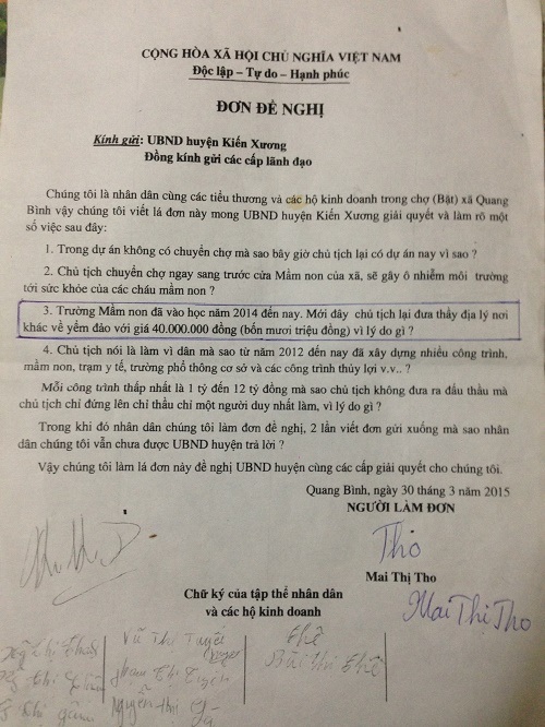 Vụ trường mầm non “đuổi vong”: Phụ huynh thắc mắc về nhiều khoản phí “lạ” - 3 Lá đơn đề nghị làm rõ thắc mắc của người dân