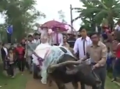 Cộng đồng mạng chúc phúc đám rước dâu bằng… trâu