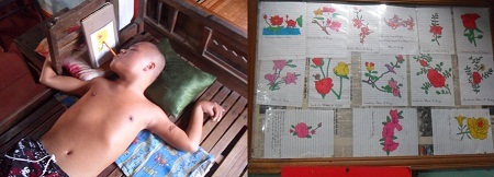 Chàng trai liệt cắn răng vẽ tình yêu với nữ sinh Đà Lạt - 1 Hàng chục bức tranh, bài thơ đều được Long vẽ bằng miệng.