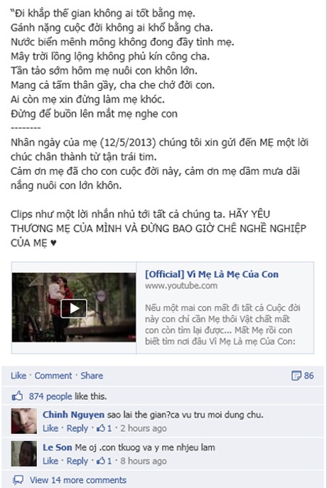 Cư dân mạng rào rào lời tri ân mừng Ngày của Mẹ - 9 Dân mạng còn chia sẻ cho nhau những bài hát hay về Mẹ và tình mẫu tử