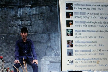 Một nam sinh ngồi trên tượng đài Lý Thái Tổ cũng phải hứng chịu gạch đá dư luận.