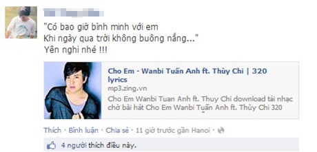 Cộng đồng mạng thương tiếc ca sĩ Wanbi Tuấn Anh - 3 Các ca khúc cũ của anh được cộng đồng mạng tìm nghe rất nhiều