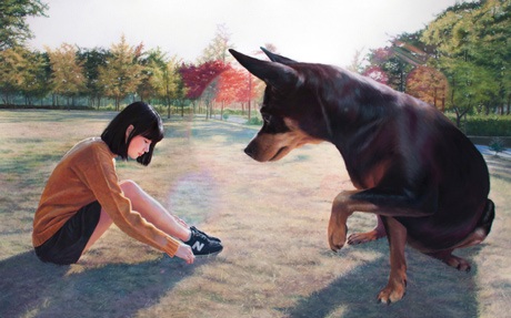 Ngỡ ngàng tranh vẽ như thật về cô gái và cún cưng - 1 Lấy tên gọi “The girl and her dog” (