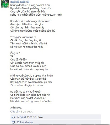 Những bài thơ về Đại tướng được đăng tải, lan truyền trên mạng xã hội