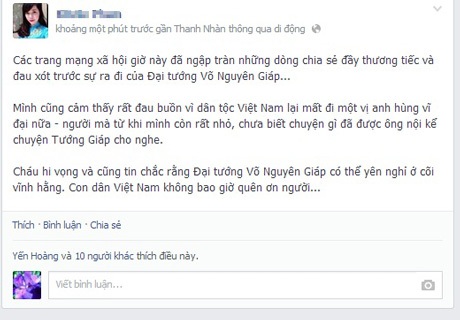 Những chia sẻ bày tỏ cảm xúc đau xót, bàng hoàng khi biết tin Đại tướng đã ra đi