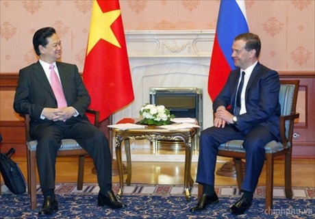 Thủ tướng Nguyễn Tấn Dũng hội đàm với Thủ tướng Liên bang Nga Medvedev. Ảnh: VGP