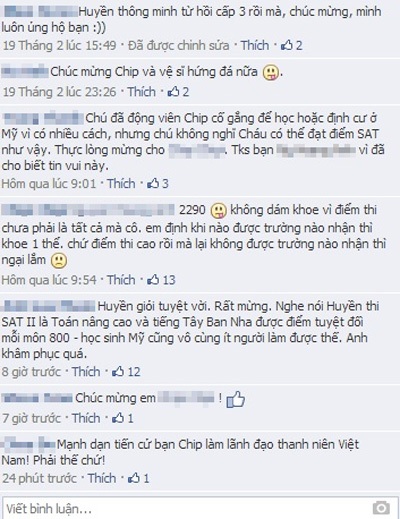 Điểm SAT ấn tượng làm “lộ” dự định du học Mỹ của Huyền “Chip”? - 1 Nhiều trao đổi trên facebook sau khi Huyền Chip biết điểm thi SAT ấn tượng.