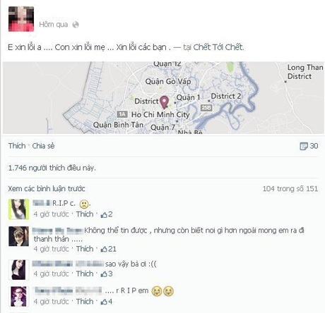 Tự tử vì tình: Đáng trách hơn là đáng thương? - 1 Dòng tâm sự trên facebook của một nữ sinh trước khi ra đi.