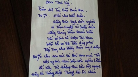 Một phần bản di chúc của ông Cường.