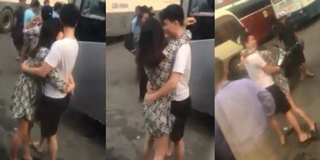 Cặp đôi “đóng phim tình cảm” ở bến xe Mỹ Đình - 1 Cặp đôi “đóng phim tình cảm” ở bến xe Mỹ Đình