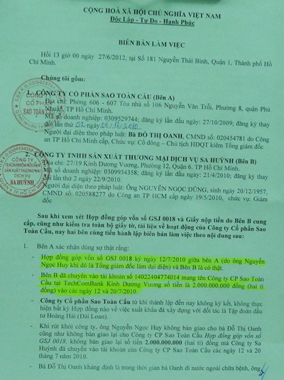 Chủ doanh nghiệp vận tải ở Hà Nội bị tố cáo lừa tiền tỷ tại TP.HCM - 1 Lãnh đạo Công ty CP Sao Toàn Cầu khẳng định ông Nguyễn Ngọc Huy