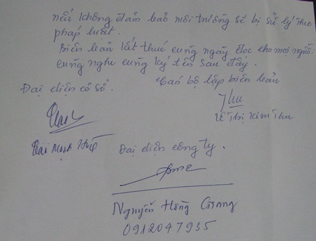 Kết luận vụ tố giác kinh doanh thuốc trừ sâu tại khu đô thị Xa La - 3 Biên bản có chữ ký của ông Nguyễn Hồng Giang ngày 20/6/2012