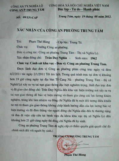 75% bạn đọc ủng hộ công nhận liệt sĩ đối với Thiếu tá Trần Duy Nghĩa - 3 Công văn xác nhận hoàn cảnh hy sinh của Thiếu tá Trần Duy Nghĩa
