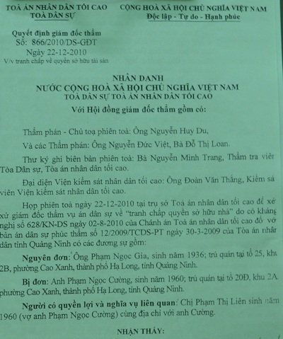 Cụ già bị cắt thận và hành trình 7 năm đòi nhà con trai chiếm giữ - 1 Quyết định Giám đốc thẩm hủy bỏ toàn bộ bản án sơ thẩm của