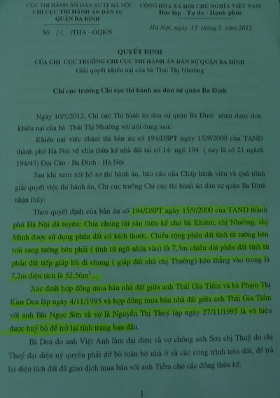 Cục Thi hành án chỉ đạo, Chi cục Ba Đình “bỏ ngoài tai” - 1 Quyết định giải quyết khiếu nại không thuyết phục của Chi cục Thi hành án dân sự quận Ba Đình