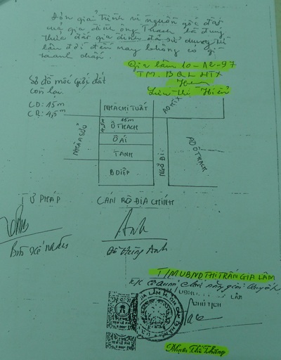 Giấy xác minh nguồn gốc đất năm 1997 (Ảnh: Ngọc Cương)