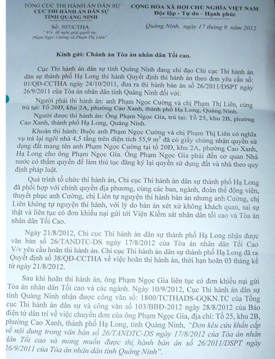Cục THADS tỉnh Quảng Ninh đề nghị TAND Tối cao sớm ra phán quyết