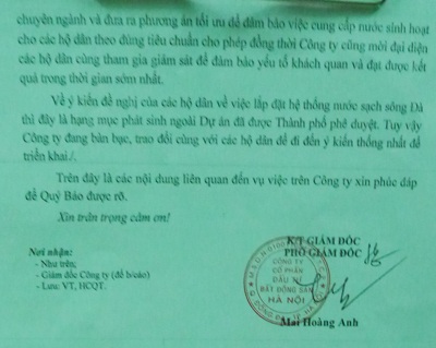 Vụ cư dân dùng nước nhiễm độc: Chủ đầu tư cam kết khắc phục - 2 Văn bản giải thích của Chủ đầu tư về sự cố nước nhiễm độc