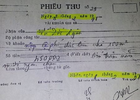 Dự án treo, "bóp nghẹt" cuộc sống của hàng chục hộ gia đình - 4 Biên lai nộp thuế năm 1991 của ông Vũ Đức Ngân