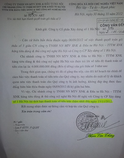 Công trình 172 Ngọc Khánh hoàn thành 5 năm, đơn vị thi công vẫn mỏi mắt chờ tiền - 2 Đơn vị thi công vẫn bị đọng vốn, dù chủ đầu tư hứa trả vào ngày 15/11/2012