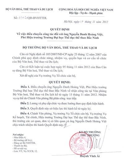 Quyết định điều chuyển của ông Nguyễn Danh Hoàng Việt