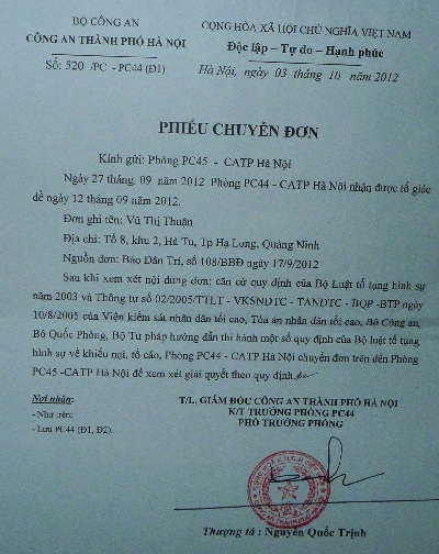 Đề nghị điều tra vụ khách hàng “sập bẫy” sàn vàng 25 tỷ đồng - 1 Văn bản của Phòng PC44 - Công an TP. Hà Nội