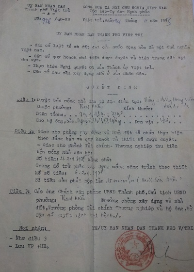 Quyết định mua móng nhà của bà Cường được phê duyệt năm 1993