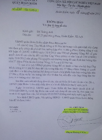 Văn bản của UBND quận Hoàn Kiếm