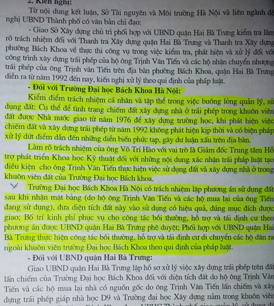Kết luận của Sở TNMT liên quan đến vụ tranh chấp tại ĐH Bách khoa