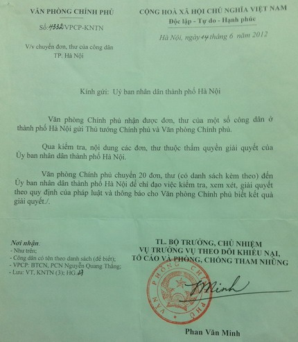 Hàng trăm nhân khẩu mòn mỏi chờ TP. Hà Nội “giải cứu” - 5 Công văn chỉ đạo của Văn phòng Chính phủ
